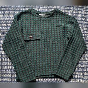 Zara Black and Teal Textured Knit Top